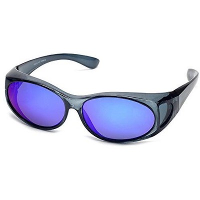 Polarized Wear-Over Sunglasses by Calabria P2866 in Black & Blue Mirror