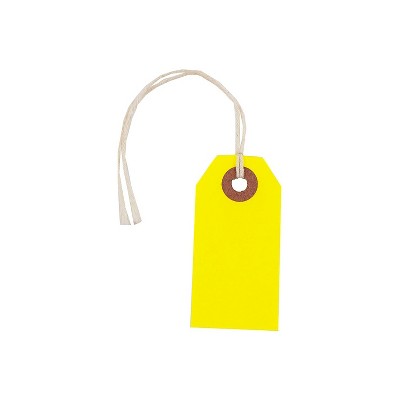 JAM Paper Gift Tags with String Tiny 2 3/4 x 1 3/8 Neon Yellow 100/Pack (91931050B)
