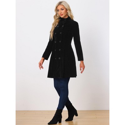 INSPIRE CHIC Women's Velvet A-Line Steampunk Double Breasted Winter Trench Coats Small Black — фото 4