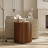 POVISON 20" Fluted Round End Table, Mid Century Modern Round Coffee Table, Minimalist Wood Coffee Table, Walnut Color, Fully Assembly - 3 of 4