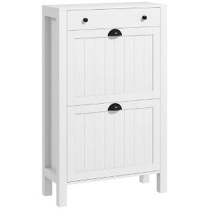 HOMCOM Shoe Storage Cabinet with 2 Flip Drawers, Adjustable Shelves and Top Drawer for 8 Pairs of Shoes - 1 of 4