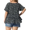 Agnes Orinda Women's Plus Size Boho Ditsy Floral V Neck Ruffle Tiered Pleated Babydoll Blouses - 4 of 4