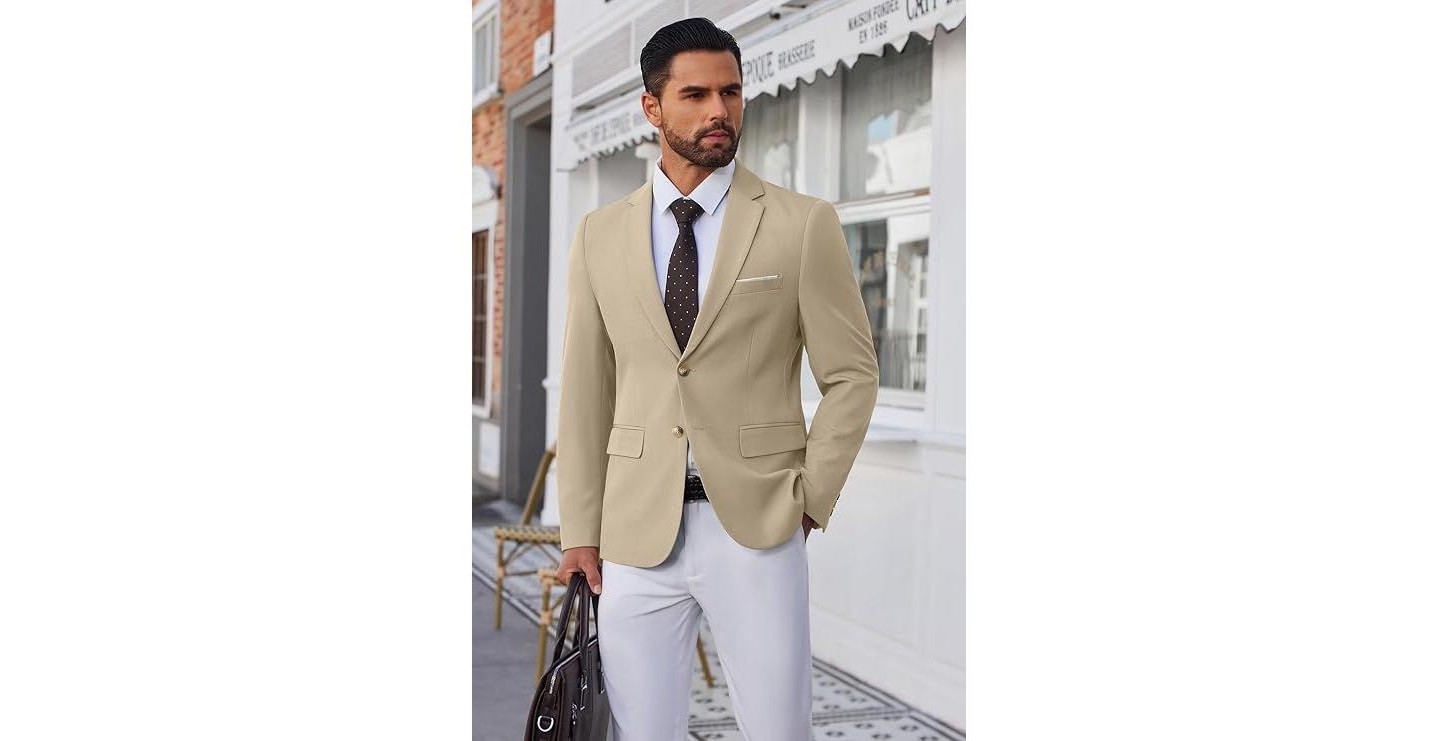 Мужской пиджак COOFANDY Blazer Business Suit Jacket Slim Fit Two Button Casual Sport Coats Grey, цвет: Серый — фото 2