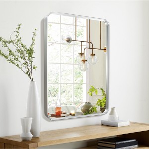 Aluminum Alloy Rectangular Wall Mirror with Rounded Corners and Electroplated Silver Finish - 1 of 3