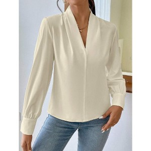 Clearlove Womens Shirts V Neck Long Sleeve Work Blouses Collared Tops - 1 of 4