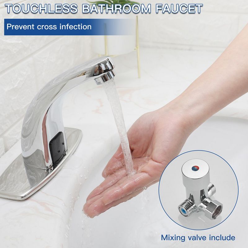 BWE Automatic Sensor Touchless Bathroom Sink Faucet With Deck Plate In Polished Chrome, 4 of 8