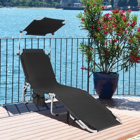 Sun lounger aluminium outdoor garden folding chair recliner sunshade blue 