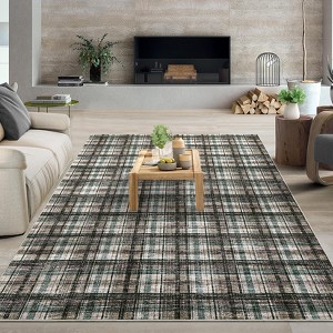 Modern Geometric Striped Area Rug Washable Rugs for Living Room Easy Cleaning Floor Cover with Non-Slip Backing - 1 of 4