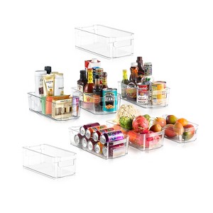 NutriChef Refrigerator Organizer Bins - 8-Piece Stackable Set, 4 Wide & 4 Narrow, BPA-Free, Clear - 1 of 4