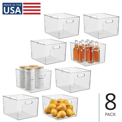 mDesign Plastic Storage Bin with Handles - Set of 8 - Clear - Made in USA