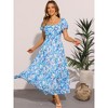 INSPIRE CHIC Women's Floral Square Neck Puff Short Sleeve High Waist Smocked Back Flowy Tiered Maxi Dress - 4 of 4