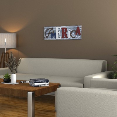 Patriotic Multicolor Metal and Wood America Wall Decor