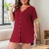 Women's Plus Size V Neck Button Down Curved High Low Hem Mini Nightgowns - Agnes Orinda - 2 of 4
