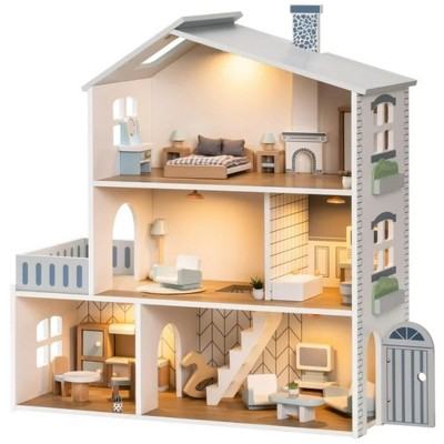 ROBOTIME Dollhouses, Rooms with 29 Realistic Accessories for Dolls, Nordic Style Gift for Kids Toddlers, White, 24.5"*10.6"*26"