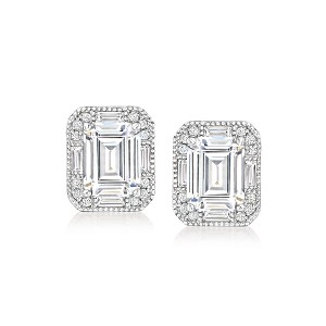 Ross-Simons 6.10 ct. t.w. Emerald-Cut CZ Frame Earrings in Sterling Silver - 1 of 3