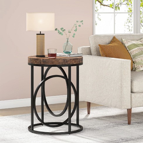 Hommoo Round End Table, Modern Sofa Side Table Rustic Brown & Black ...