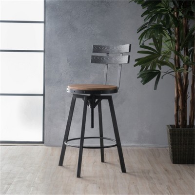 SKRAN Elegant Antique Finish Metal and Wood Barstool with Wood-Like Seat Backing for Kitchen or Dining Area, Black