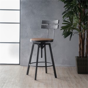 SKRAN Elegant Antique Finish Metal and Wood Barstool with Wood-Like Seat Backing for Kitchen or Dining Area, Black - 1 of 4
