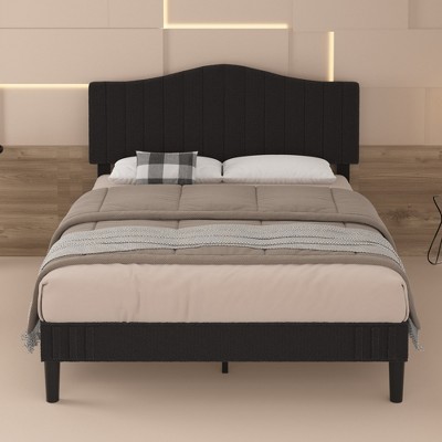 VECELO Bed Frame, Upholstered Platform Bed with Sheepskin Fabric Adjustable Headboard