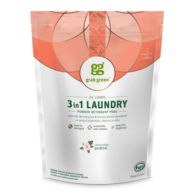 Grab Green 3 in 1 Laundry Detergent Pods, Pouch (24 Pods), Gardenia Scent