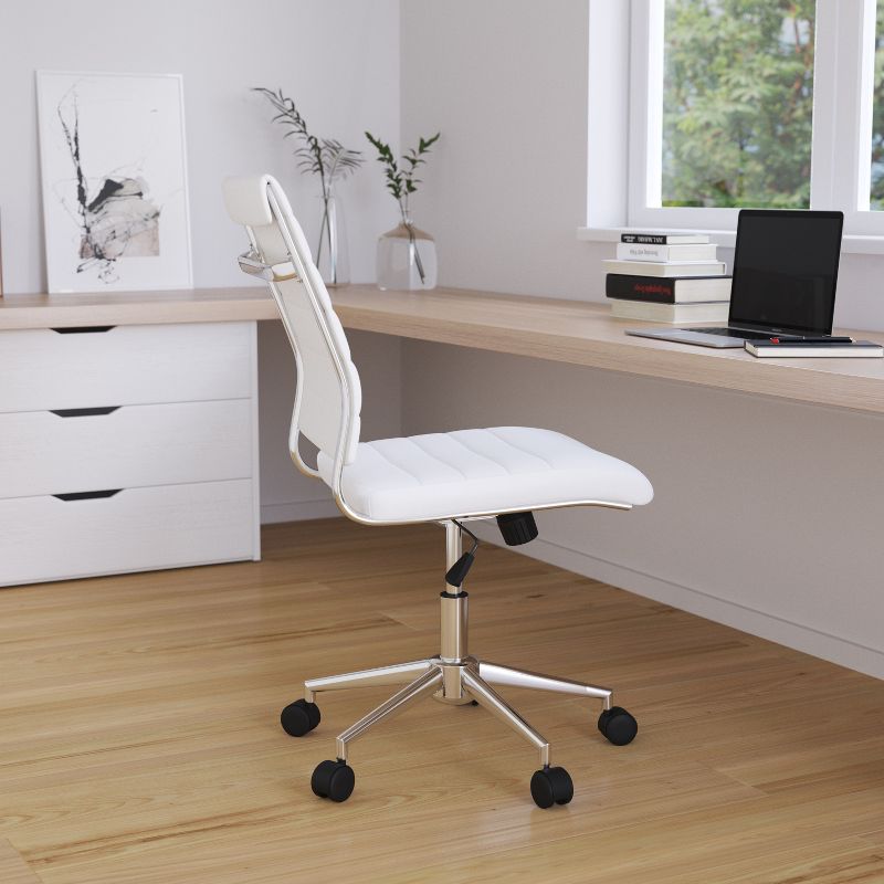 Merrick Lane Ergonomic Swivel Office Chair Ribbed Back and Seat Mid-Back Armless Computer Desk Chair with Metal Base, 3 of 19