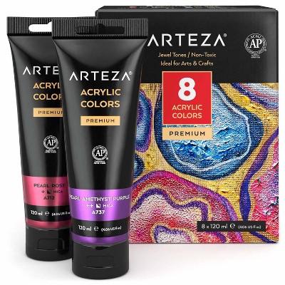 Arteza Metallic Acrylic Paint Art Supply Set, Jewel Tones, 4oz/120ml Tubes - 8 Piece (ARTZ-3514)