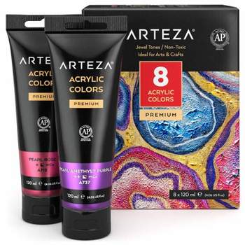 Arteza Metallic Acrylic Paint Set, Jewel Tones, 4oz/120ml Tubes - 8 Piece Art Supply Set