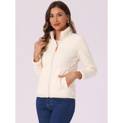INSPIRE CHIC Women's Full Zip Long Sleeve High Neck Side Pockets Winter Fleece Jacket White X-Large — фото 4