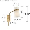 Possini Euro Design Cartwright Modern Wall Lamp Antique Brass Plug-in Light Fixture Swing Arm Beige Linen Cylinder Shade for Bedroom Bathroom Vanity - 4 of 4
