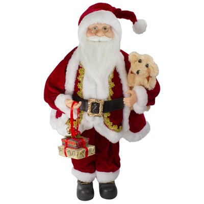 Northlight 18" Standing Santa Christmas Figure with a Plush Brown Bear