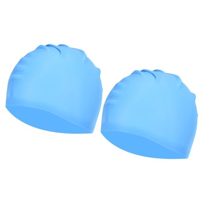 Unique Bargains Silicone Waterproof Non-Slip High-Stretch Swim Caps 2 Pcs