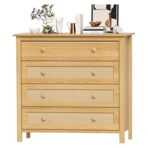 Fontoi Decorative Storage Cabinets, Storage Cabinet with Rattan Doors and Drawers, Modern Console Cabinet for Kitchen, Brown, 15.6"*37"*39.4" - 1 of 4