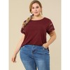 Agnes Orinda Women's Plus Size Round Neck Hollow Lace Panel Short Sleeve Casual Summer Blouses - 4 of 4