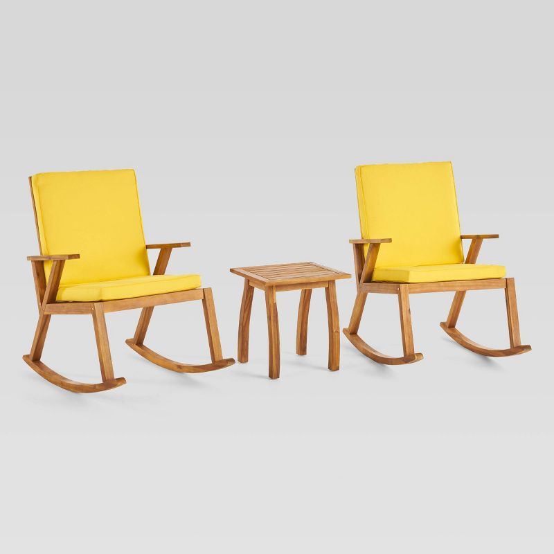 Champlain 3pc Acacia Wood Rocking Chairs Set  Teak/Yellow - Christopher Knight Home, 3 of 12