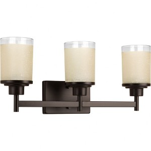 Progress Lighting Alexa Collection 3-Light Bath Fixture, Antique Bronze, White Linen Glass Shade - 1 of 3