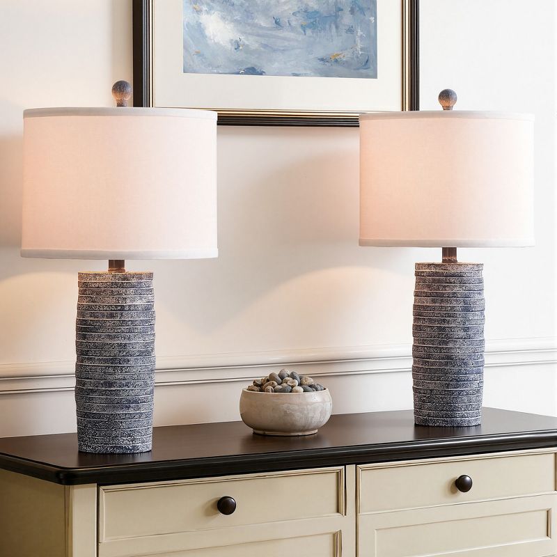 Maxax 2-Pack 22.6" Blue Table Lamps,Classic Desk Lamp with USB Ports,Farmhouse Nightstand Lamps for Bedroom, Living Room, Office, Bulb Not Included