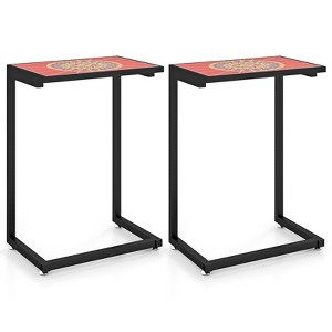 Tangkula 2PCS Mosaic Outdoor C-Shaped End Table w/ Ceramic Tile Top Sturdy Metal Frame - 1 of 4