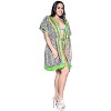 LA LEELA Women's Summer Front Open Vacation Beachwear Mini Bathing Suit Soft Beach Holiday Coverups Duster Cardigan for Women 2X-3X Green, Abstract - 3 of 4