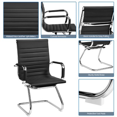 Black Faux Leather and Chrome Office Reception Chairs, Set of 2