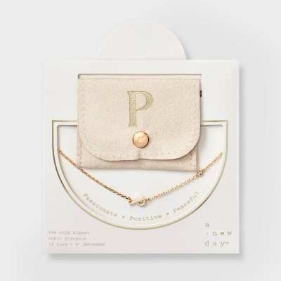 14K Gold Dipped Cubic Zirconia Initial Necklace - A New Day™