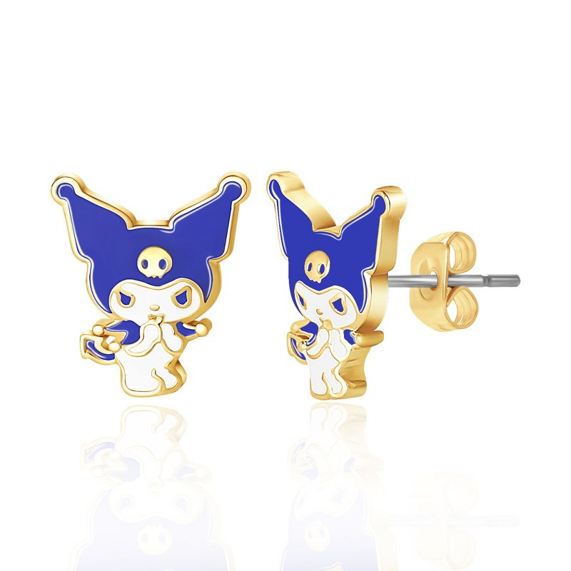 Sanrio Hello Kitty Kuromi Brass Flash Plated Enamel and Cyrstal Stud Earrings, 1 of 5
