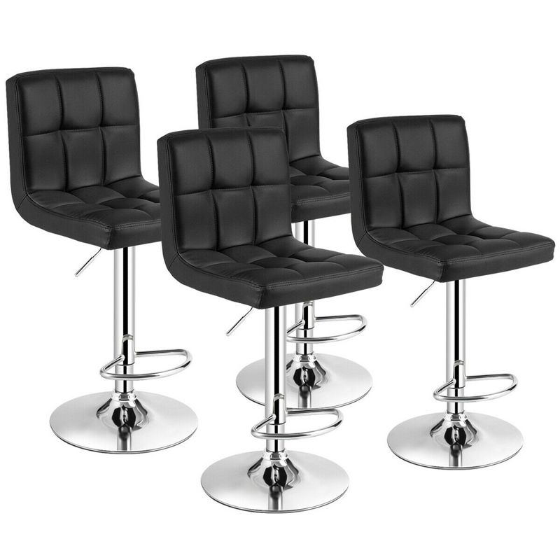 Costway Set of 4 PU Leather Bar Stool Swivel Bar Chair w/ Adjustable Height, 1 of 11