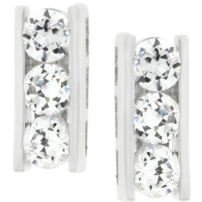 Slickblue Rhodium Plated 1.1ct Cubic Zirconia Slate Stud Earrings, Channel Set, Round CZ, Wedding Jewelry for Women