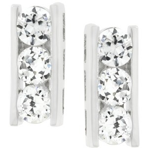 Slickblue Rhodium Plated 1.1ct Cubic Zirconia Slate Stud Earrings, Channel Set, Round CZ, Wedding Jewelry for Women - 1 of 3