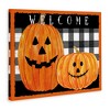 Stupell Industries Festive Halloween Welcome Sign Happy Pumpkins Black Plaid Canvas Art - 2 of 4