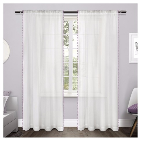 Sheer Pom Pom Curtain Panel Set Lilac 54 X96 Exclusive Home
