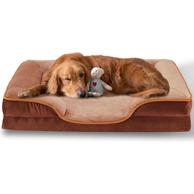 VisioGear Pet Beds, 42-inch Orthopedic Dog Bed, Egg-Crate Dog Couch Bed with Washable Removable Cover, Brown, 42"*32"*6.4"