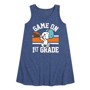 - Peanuts - Game On 1st Grade Graphic Sleeveless Aline Dress - 1 of 4