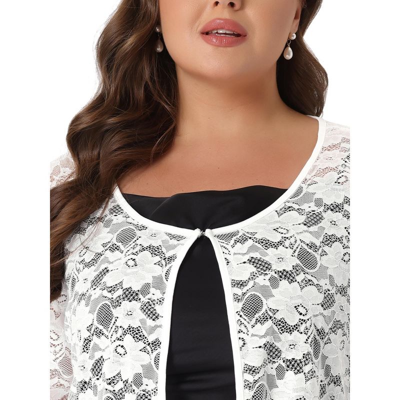 Agnes Orinda Women's Plus Size Round Neck Sheer Elbow Sleeve Lace Elegant Cardigans, 5 of 7