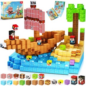 Angel Sar 100-Piece Magnetic Building Blocks, Pirate Ship Theme, STEM Sensory Toys, Stacking Magnet Cubes for Kids Ages 3-10, Birthday Easter Gifts - 1 of 4